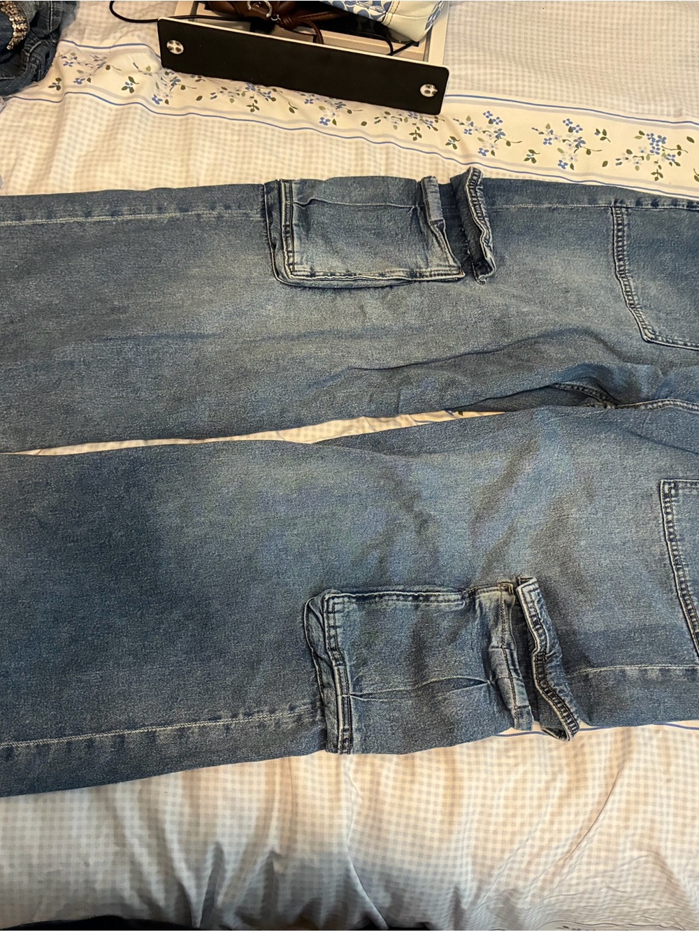 Men's Denim Cargo Pants in Faded Blue - Casual Utility Style